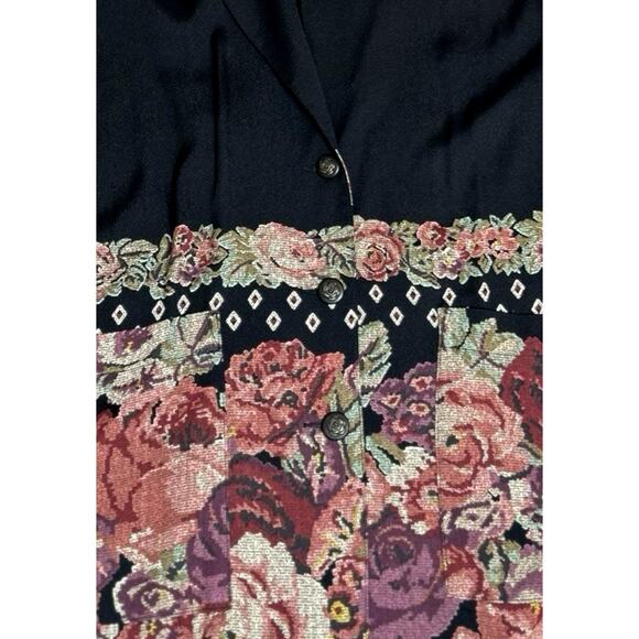 80's Needlepoint Floral Jacket Top Black Low V Neck Size 8 Boho Whimsigoth Gypsy - Picture 7 of 10